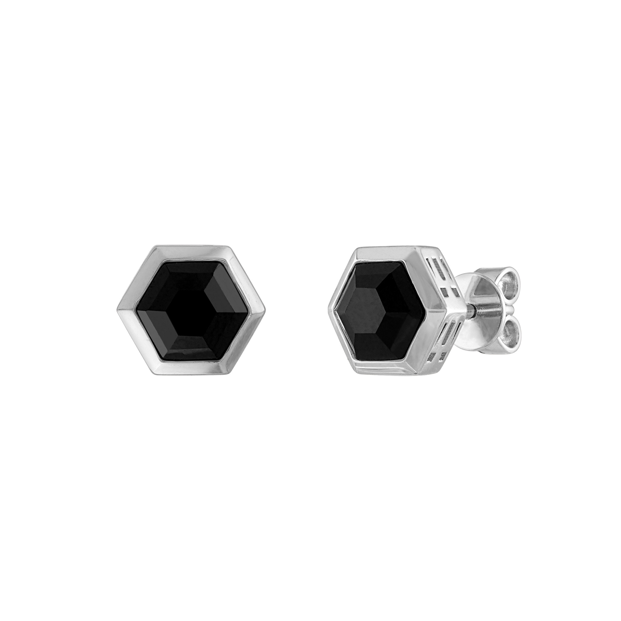 Shape up with these geometric Black Spinel silver ear studs